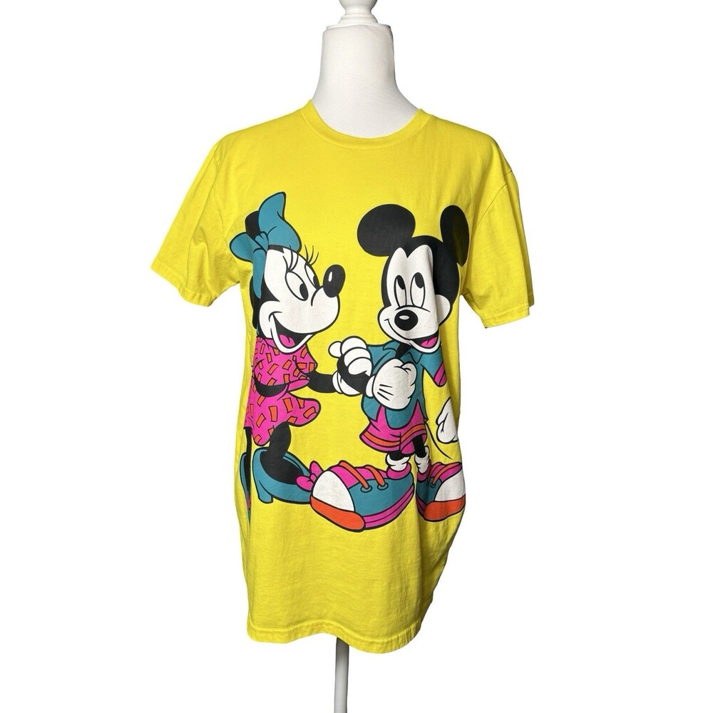DISNEY MICKEY & MINNIE MOUSE YELLOW GRAPHIC TEE SHIRT M/M EUC